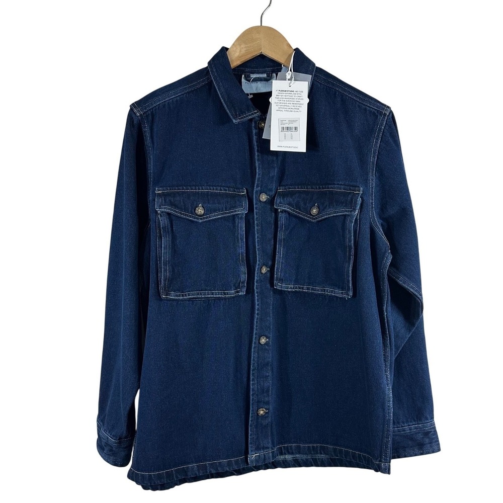 Plenum Studio Niko Dark Denim Shacket Mens Medium Indigo Button Front Overshirt